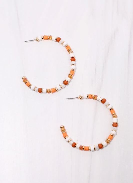 Bartlett Beaded Hoop Earring Orange White