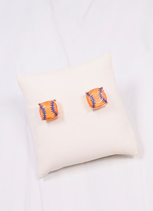 Baseball Stud Earring Orange Navy