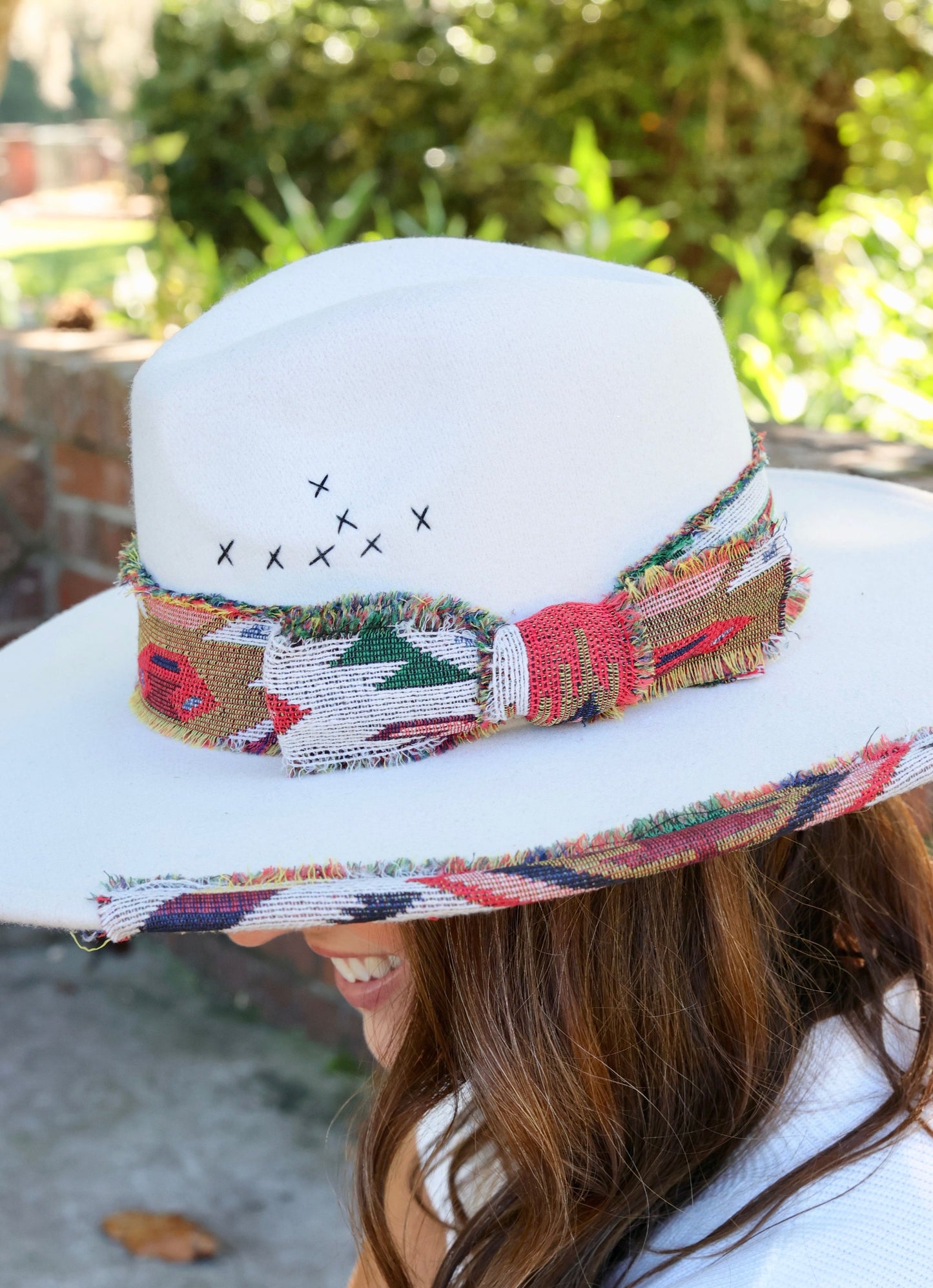 Lucie Hat with Aztec Accents Ivory