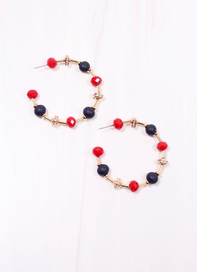 Gerald Beaded Hoop Earring NAVY RED