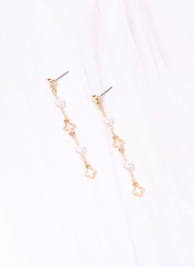 Connery Pearl Clover Drop Earring GOLD