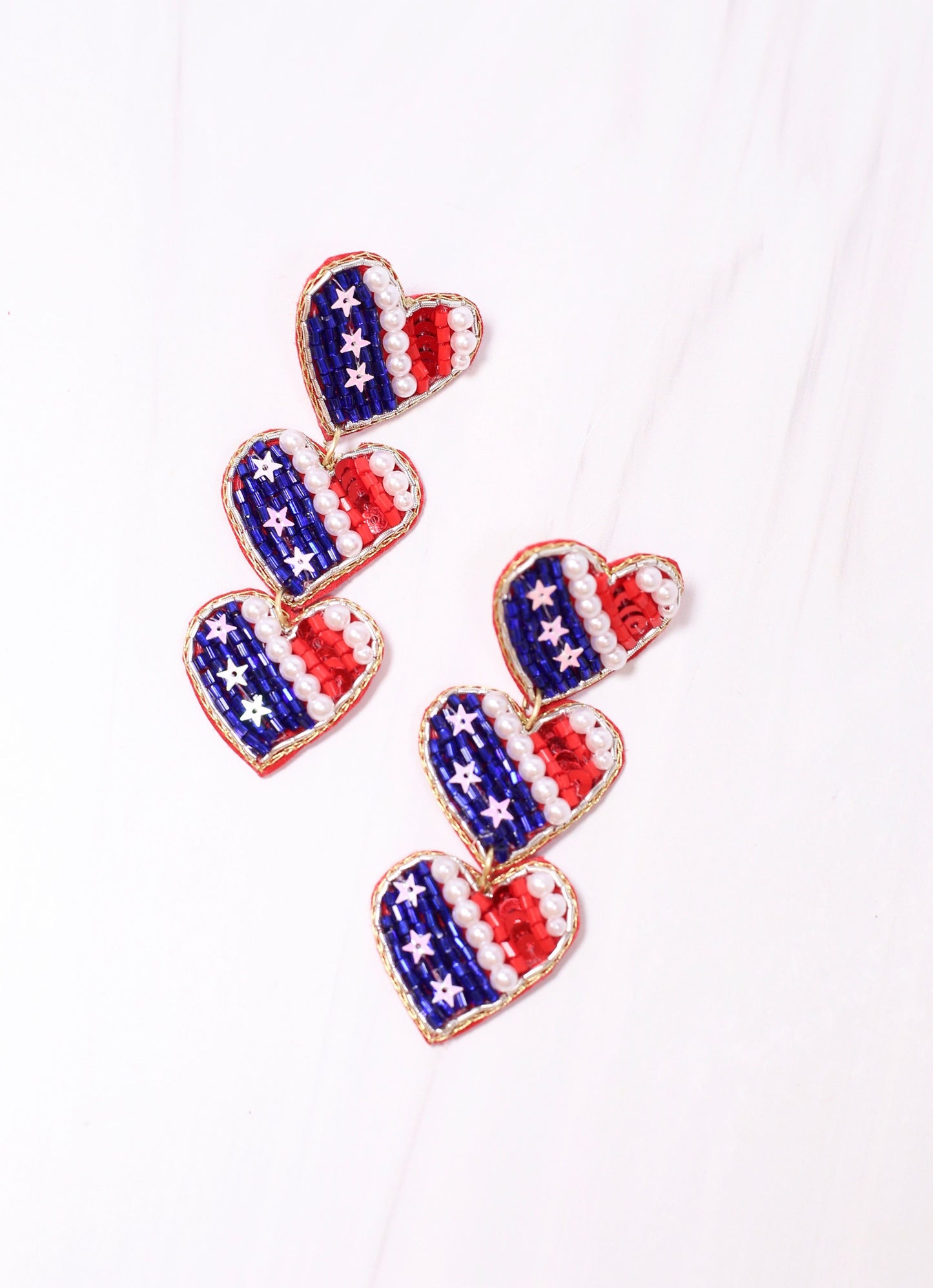 American Heart Drop Earring RED WHITE BLUE