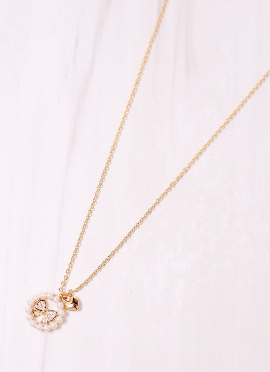 Ashanti Pearl and Bow Necklace GOLD