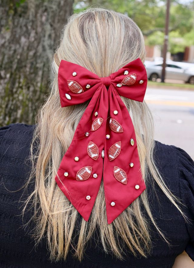 Hutson Beaded Football Bow BURGUNDY