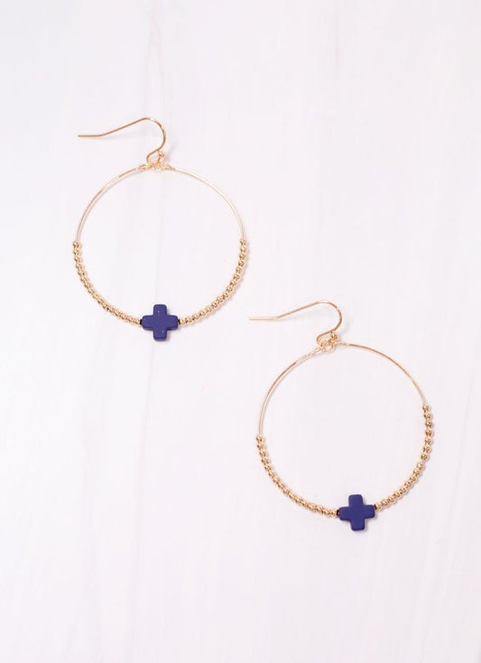 Christa Hoop Earring with Cross NAVY