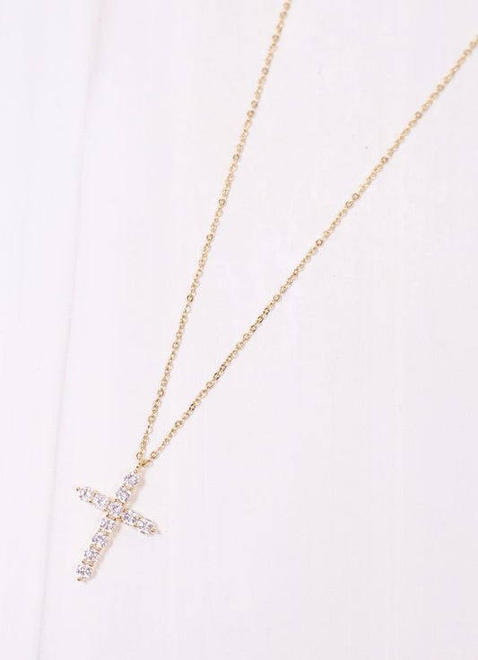 Dermot CZ Cross Necklace GOLD