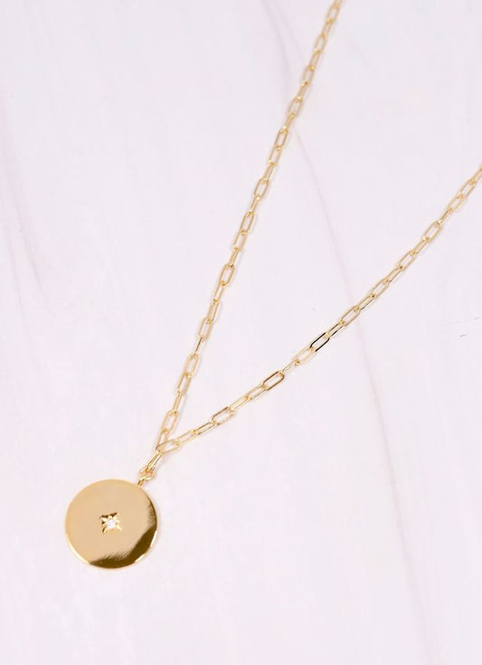 Sylvester CZ Disc Necklace GOLD