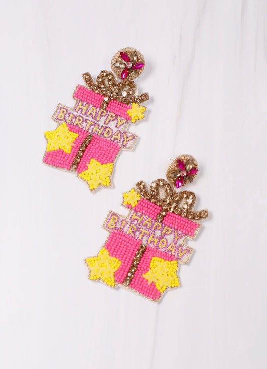 Happy Birthday Embellished Earring PINK