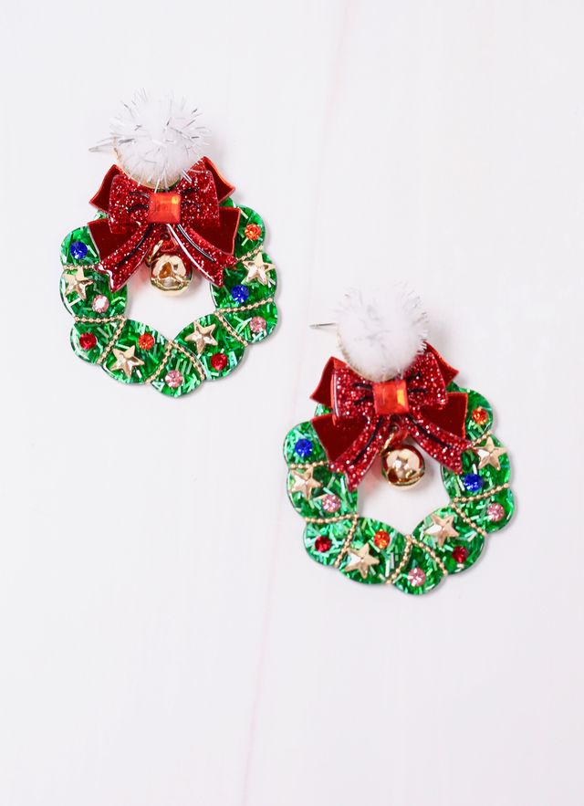 Pom Pom Wreath Earring Green