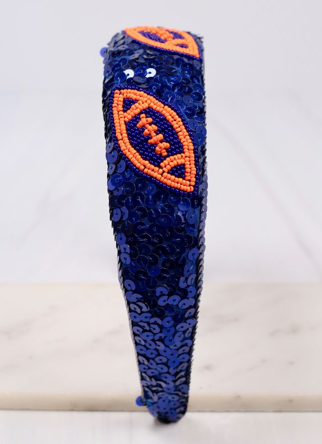 Punt Football Sequin Headband NAVY ORANGE