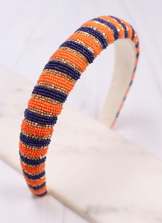 Sloane Striped Headband ORANGE NAVY