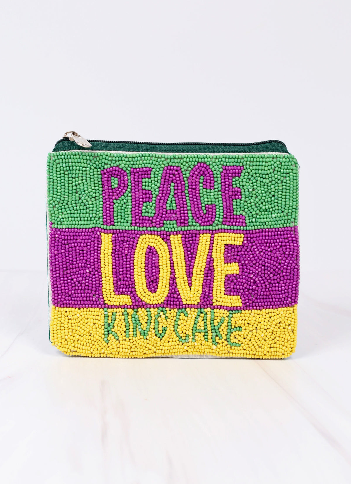 Peace Love King Cake Beaded Pouch MULTI