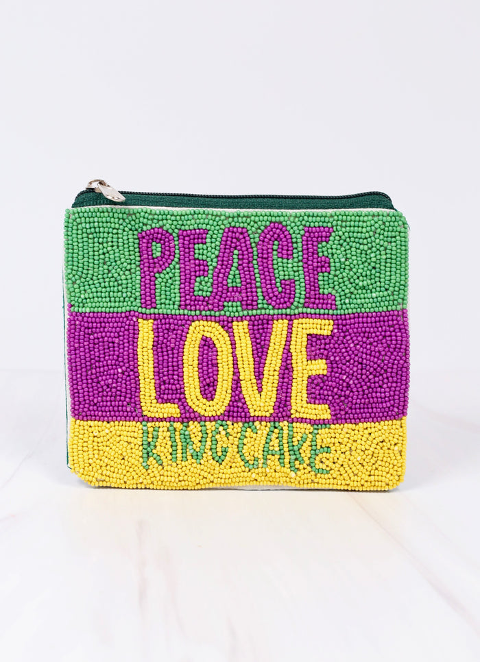 Peace Love King Cake Beaded Pouch MULTI