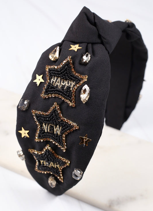 Happy New Year Stars Headband BLACK