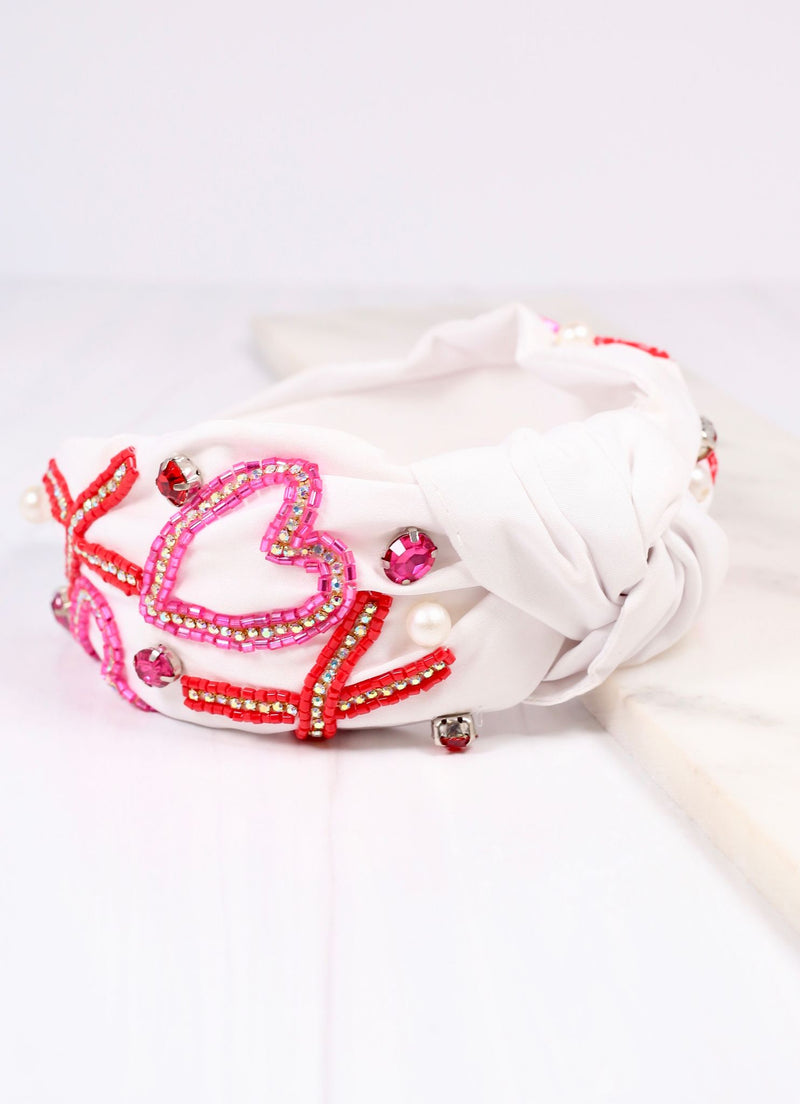 XOXO Embellished Heart Headband WHITE