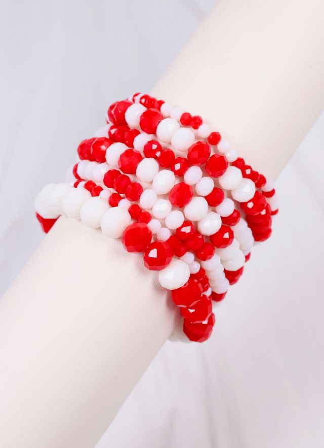 Pryce Glass Bead Bracelet Set RED WHITE