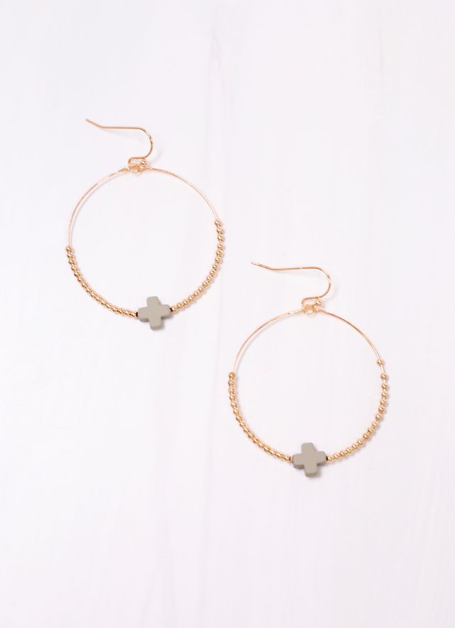 Christa Hoop Earring with Cross GRAY