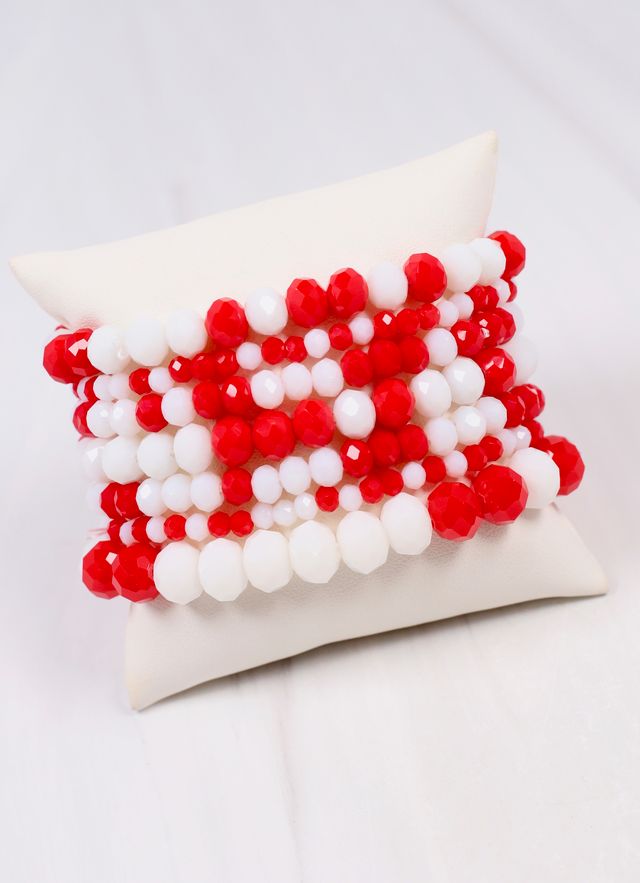 Pryce Glass Bead Bracelet Set RED WHITE