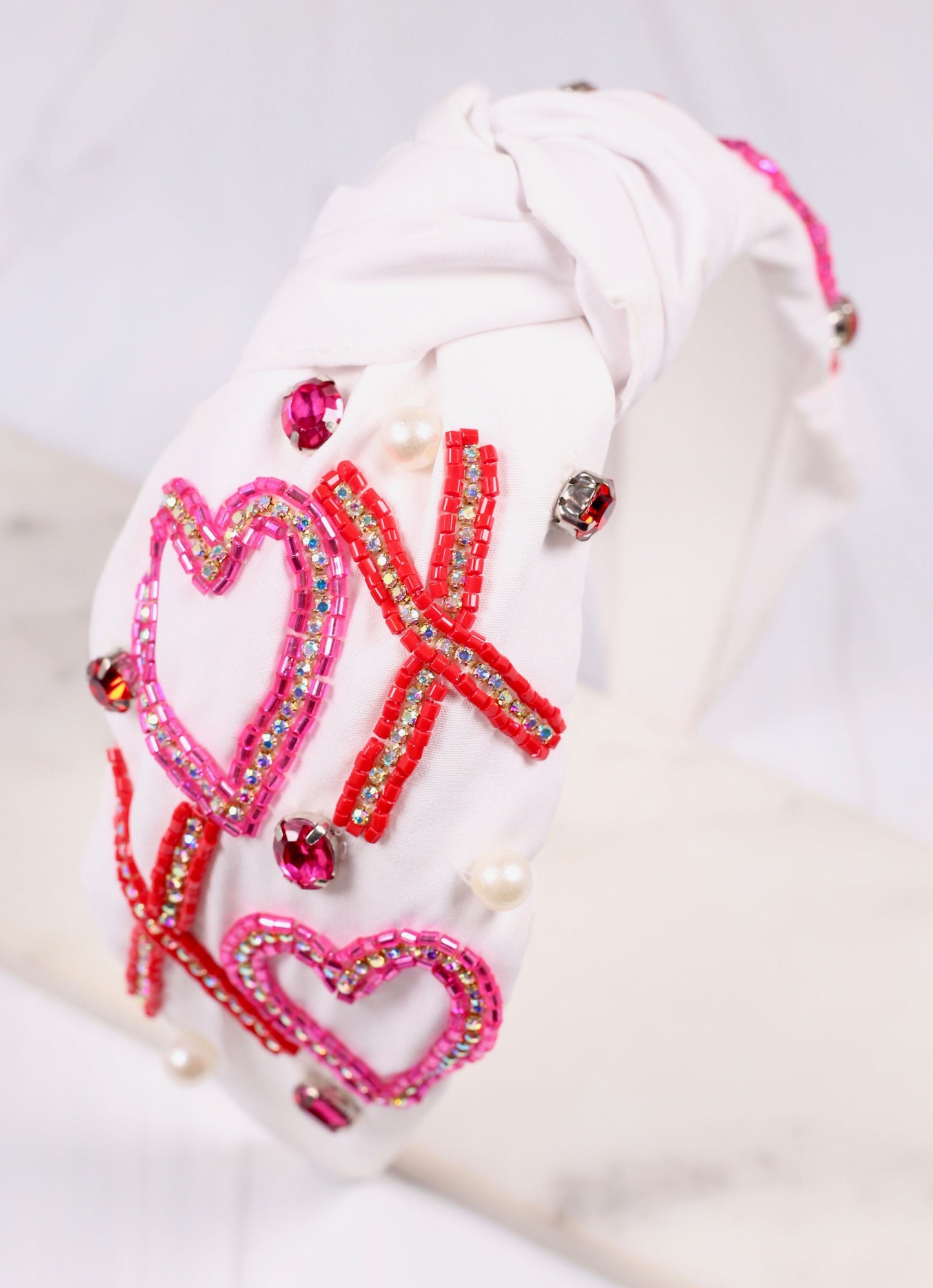 XOXO Embellished Heart Headband WHITE