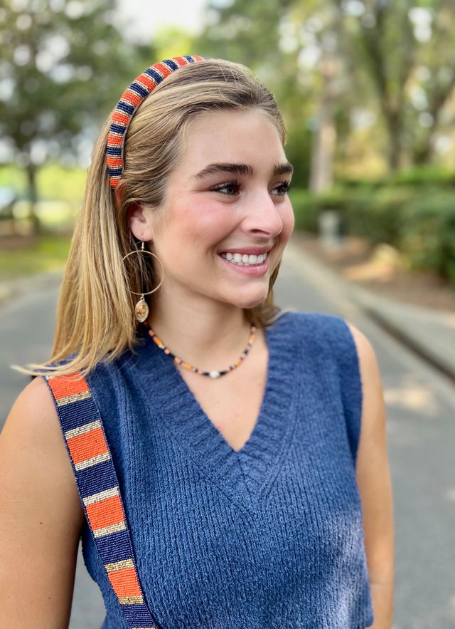 Sloane Striped Headband ORANGE NAVY