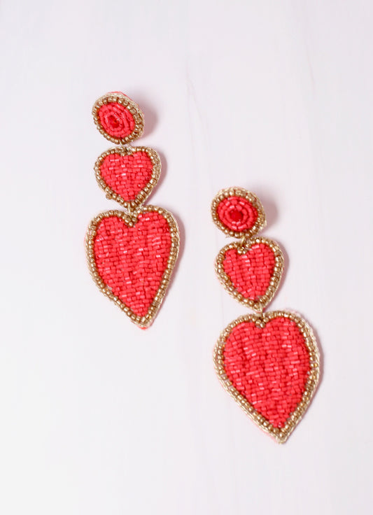 Love Story Beaded Heart Earring RED