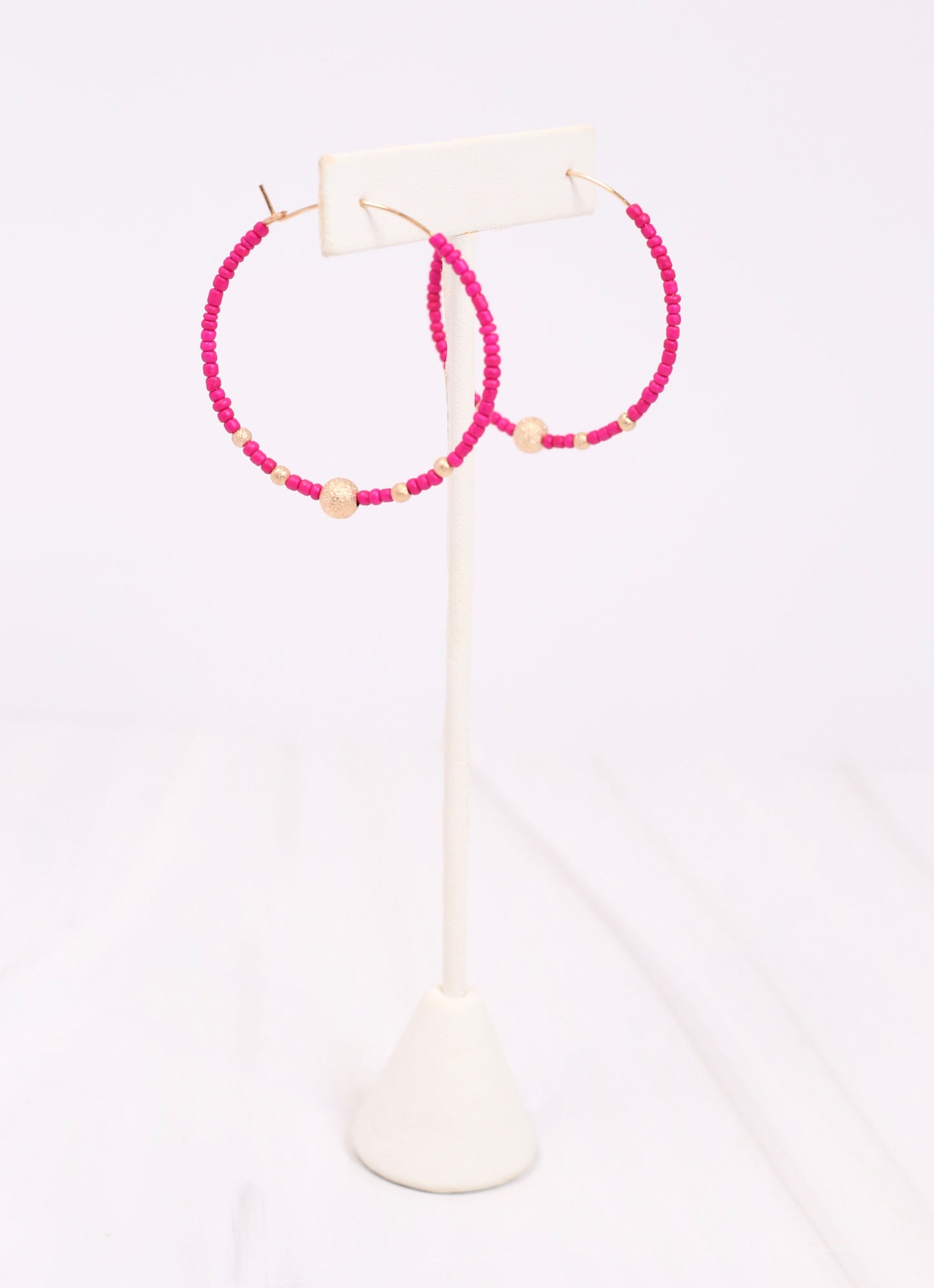 Maranda Beaded Hoop Earring HOT PINK