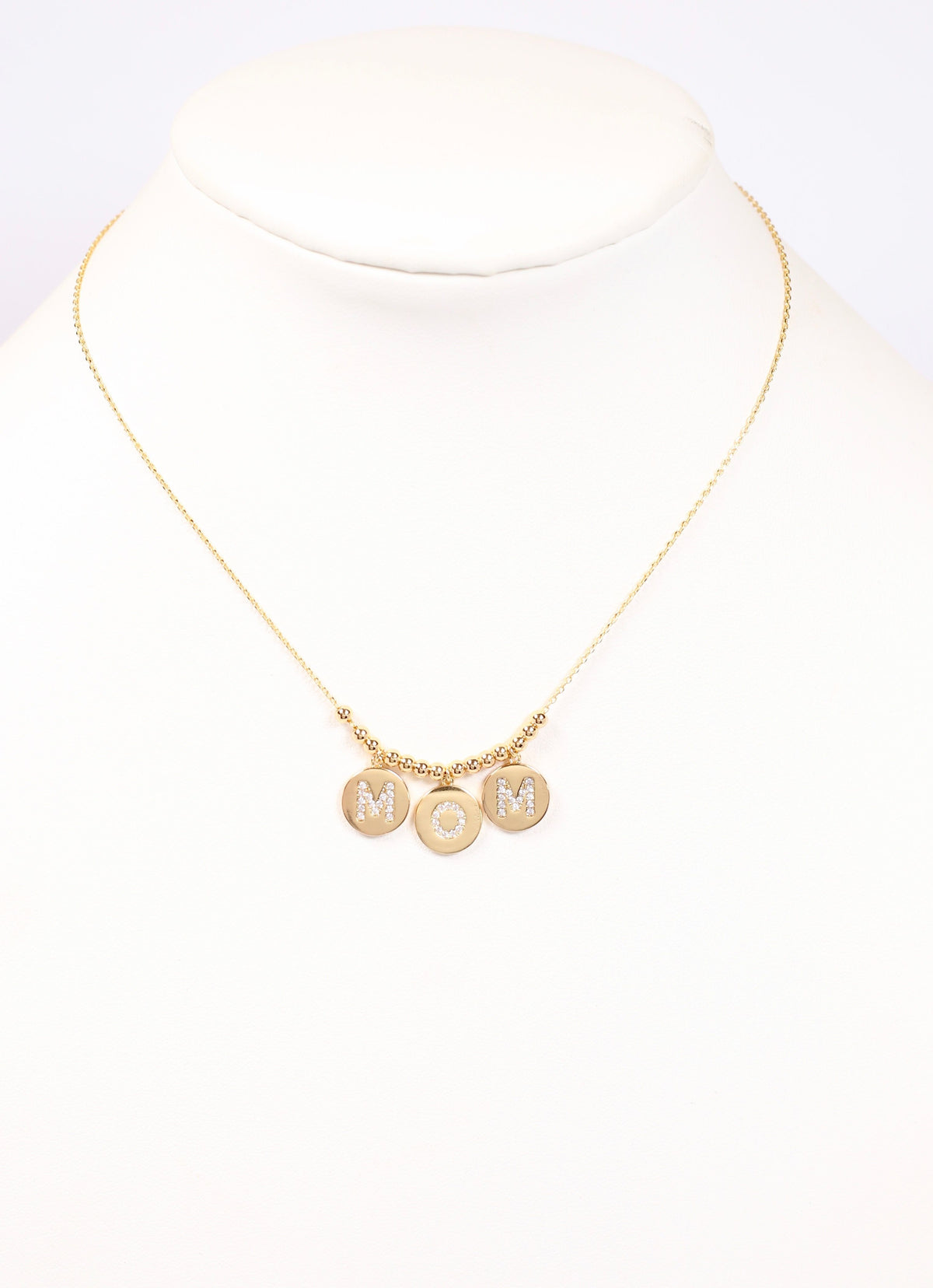 Mom Disc CZ Necklace GOLD