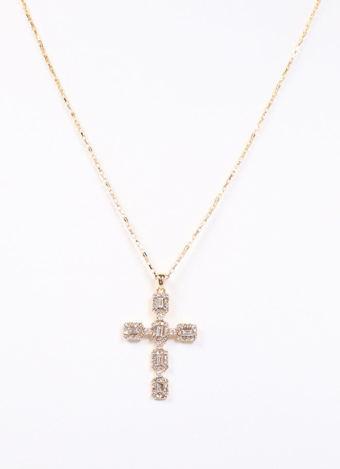 Roxton CZ Cross Necklace GOLD