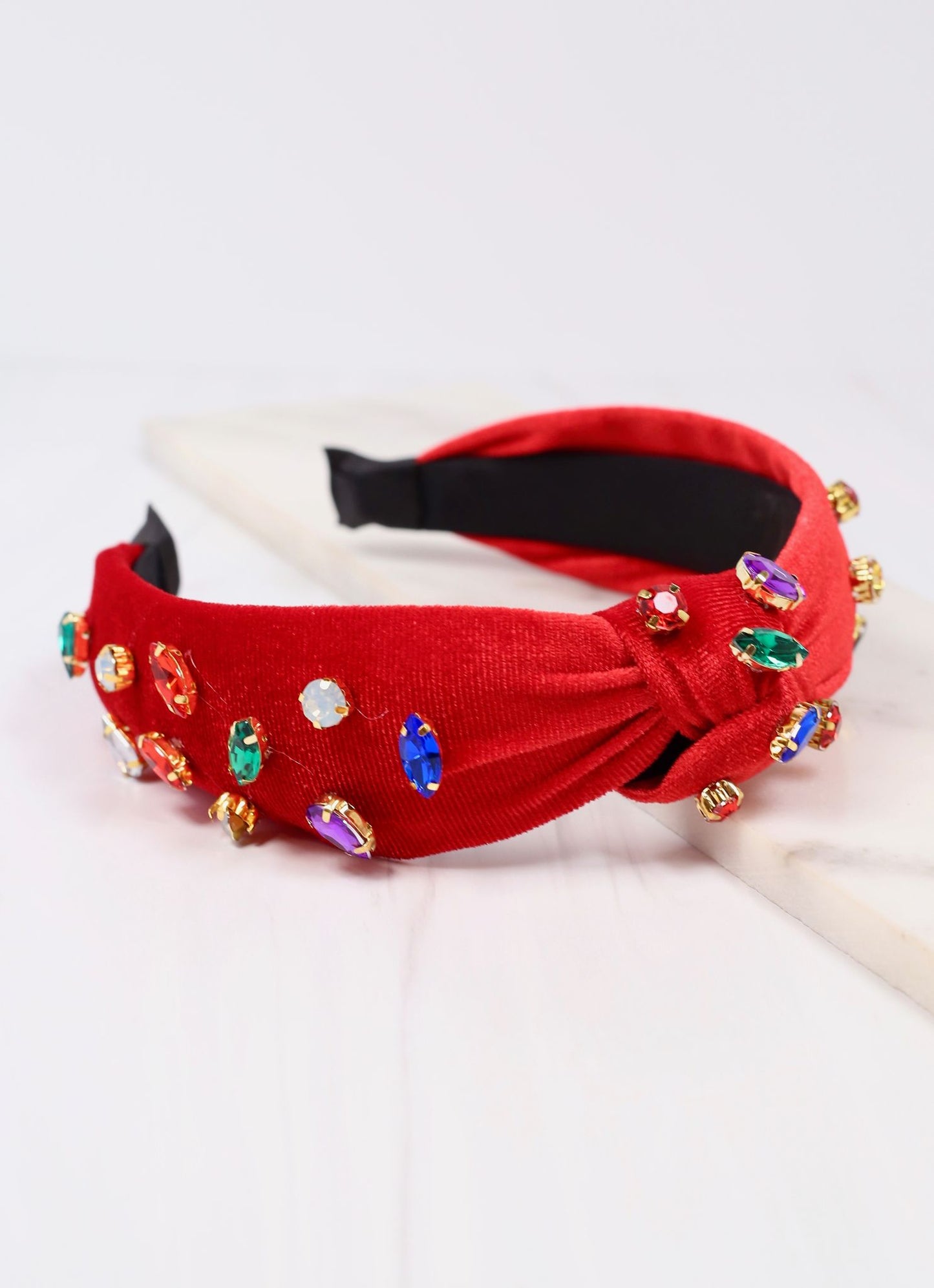 Judith Rhinestone Velvet Headband RED