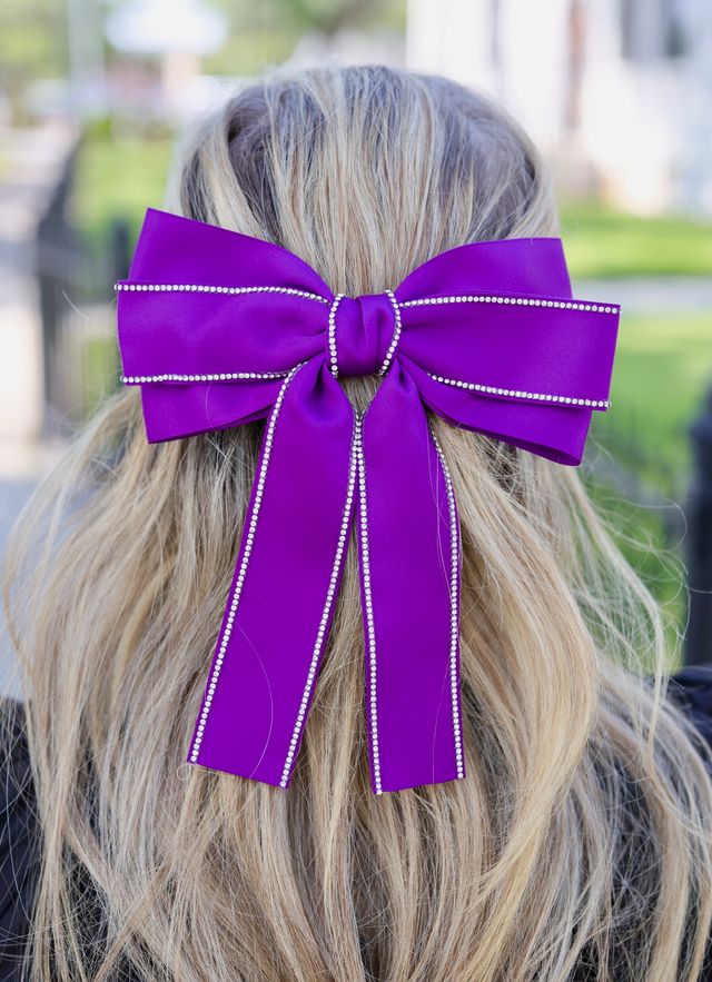 Winifred CZ Lined Hair Bow PURPLE