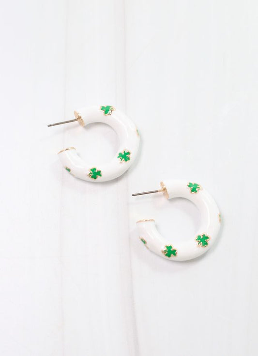 Shamrock Hoop Earring White