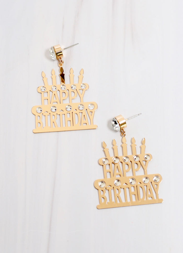 Happy Birthday Cutout Cake Earring GOLD