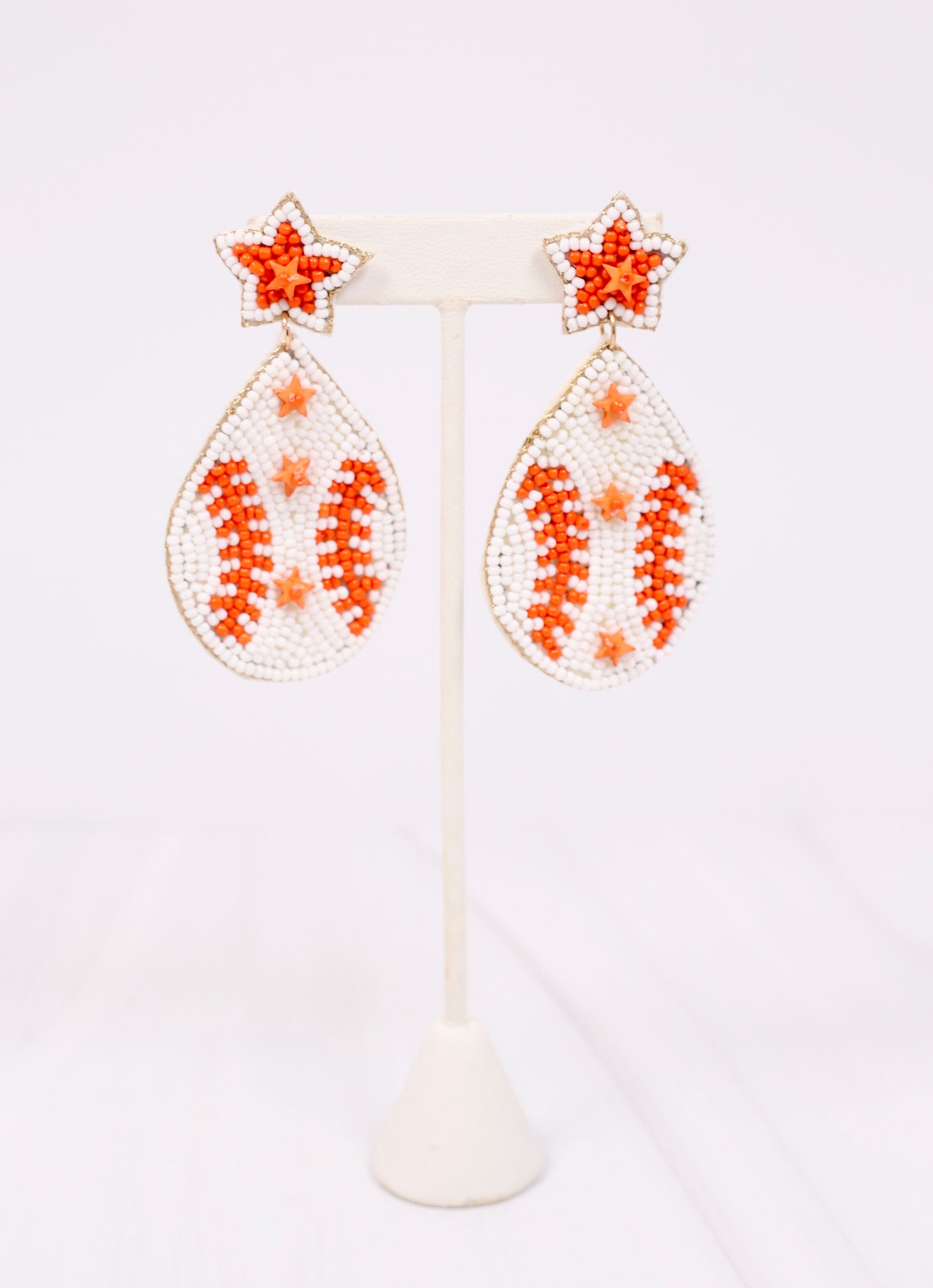 First Pitch Baseball Earring White Orange