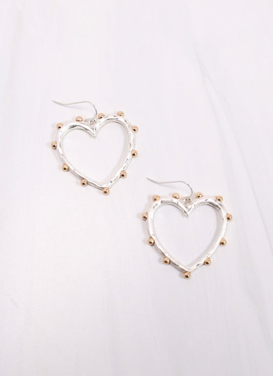 Marietta Studded Heart Earring WORN SILVER