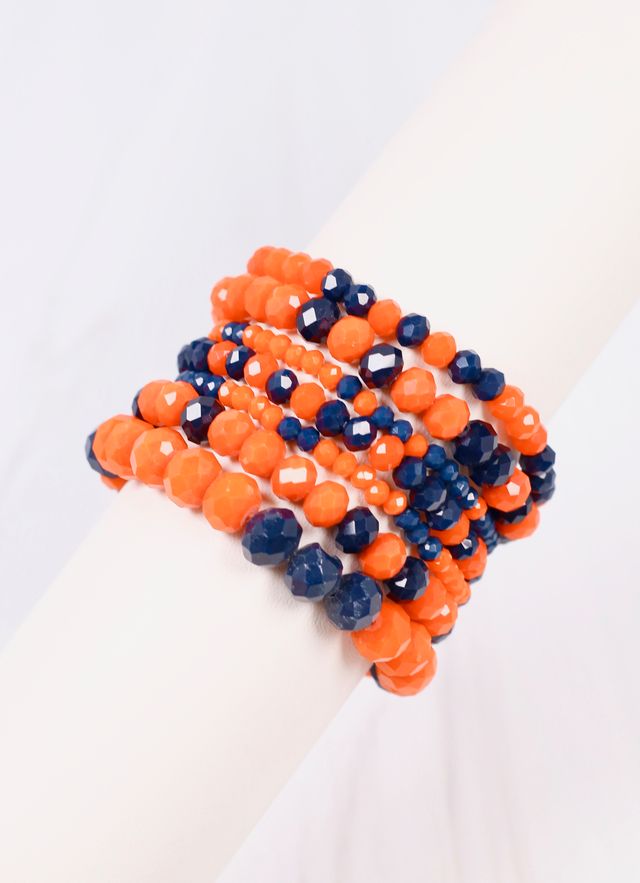 Pryce Glass Bead Bracelet Set ORANGE NAVY