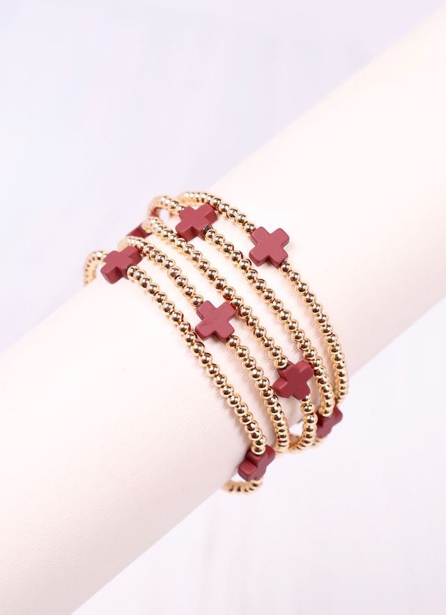 Brittany Cross Bracelet Set BURGUNDY