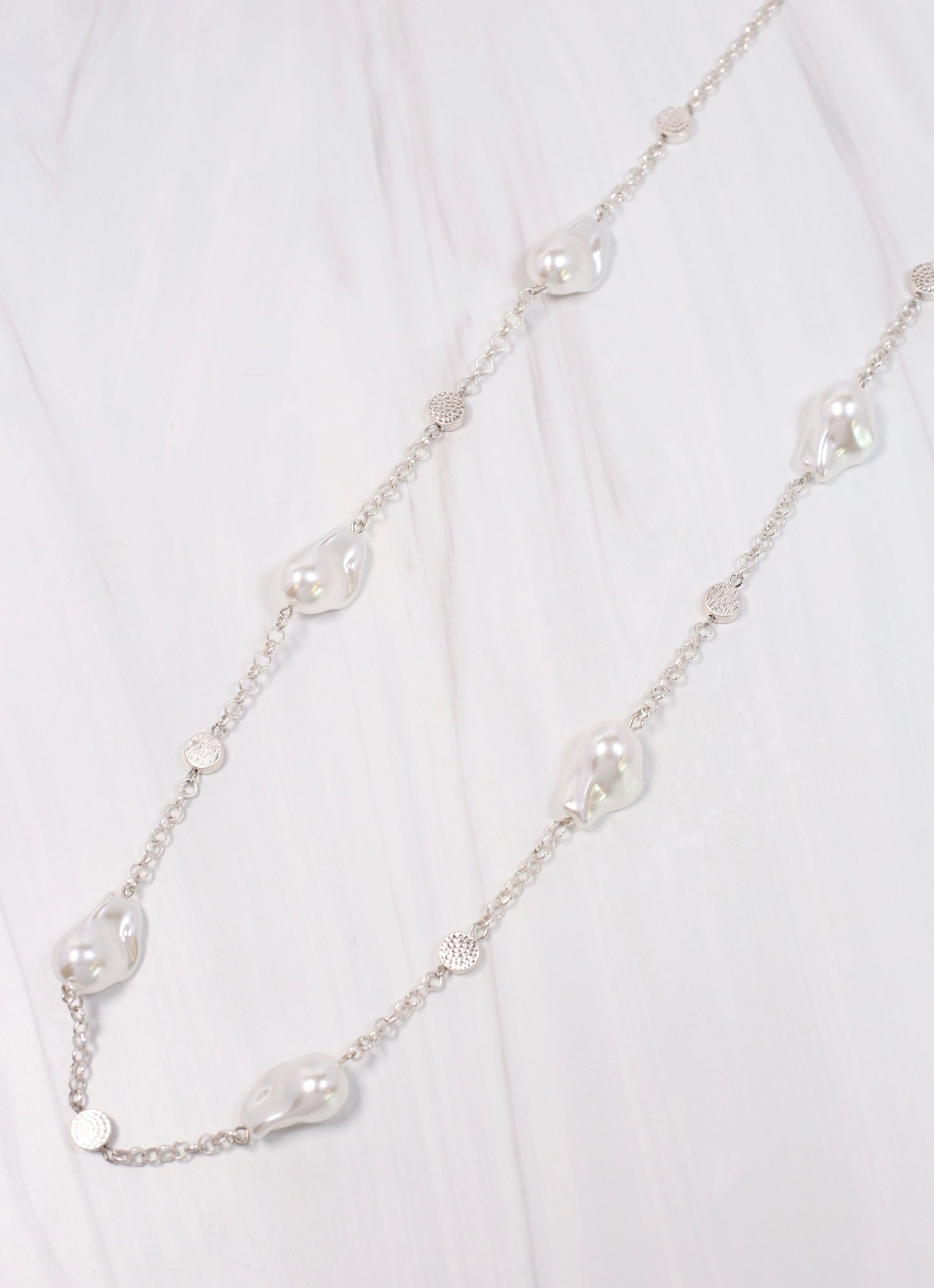 Glenella Long Pearl Necklace SILVER