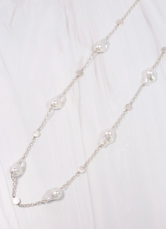 Glenella Long Pearl Necklace SILVER