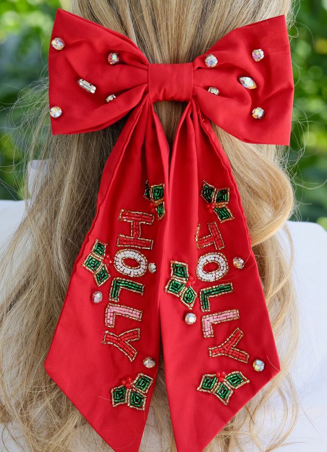 Holly Jolly Hair Bow Red