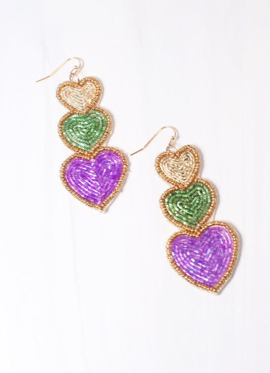 Mardi Gras Love Heart Earring MULTI