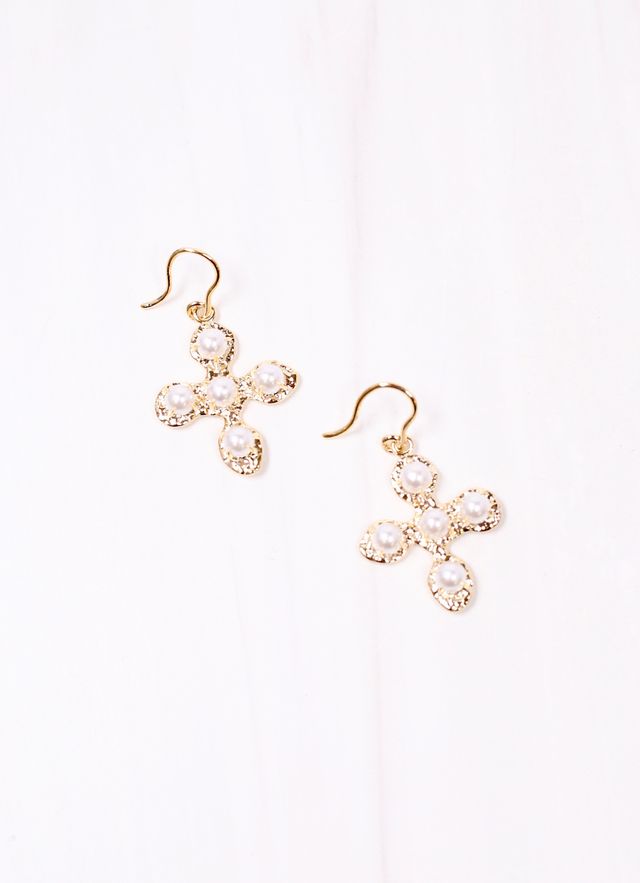 Georgas Pearl Cross Earring GOLD