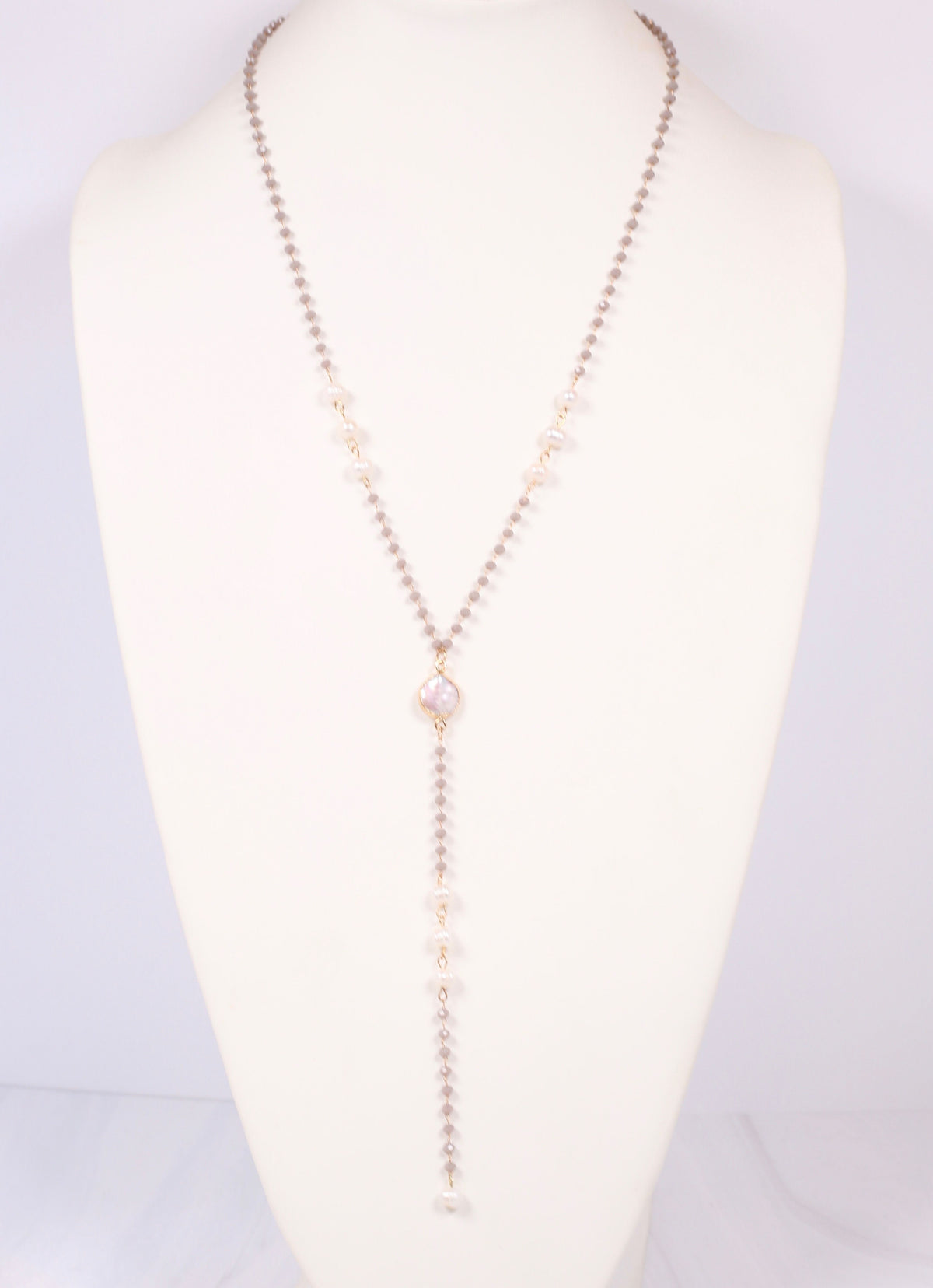 Anders Bead and Pearl Y Necklace GRAY