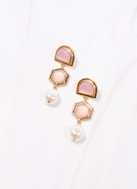 Medway Stone and Pearl Drop Earring PINK OPAL