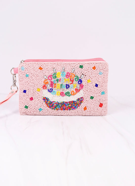 Birthday Cake Beaded Wristlet PINK MULTI