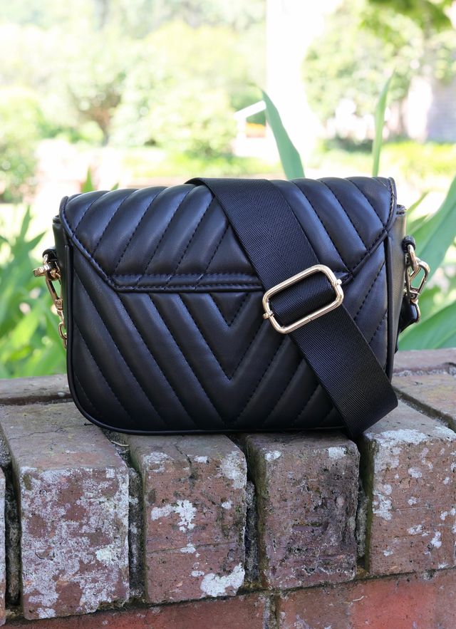 Angela Quilted Crossbody Black V Quilted