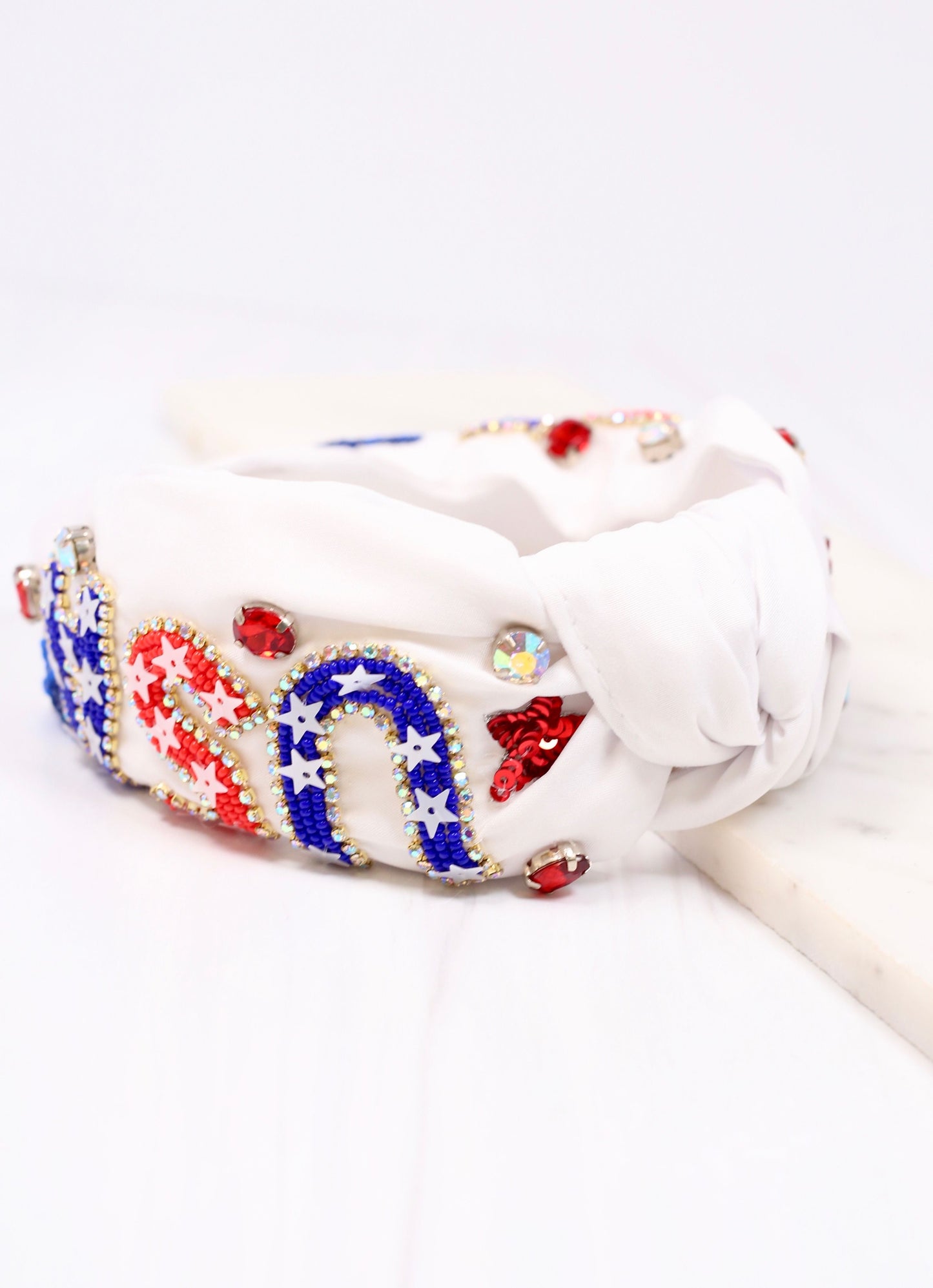 USA Embellished Headband WHITE