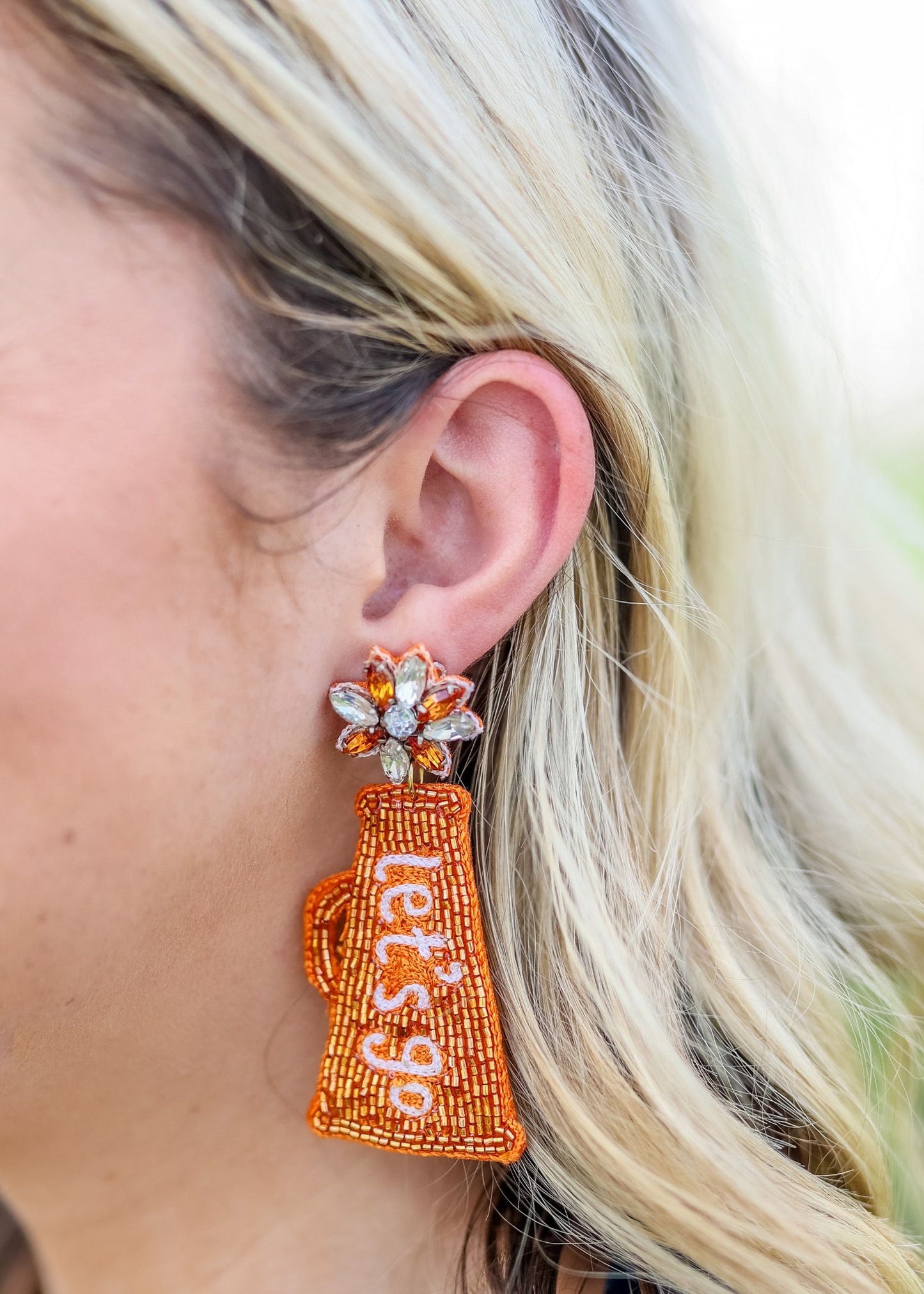 Let's Go Megaphone Earring ORANGE WHITE