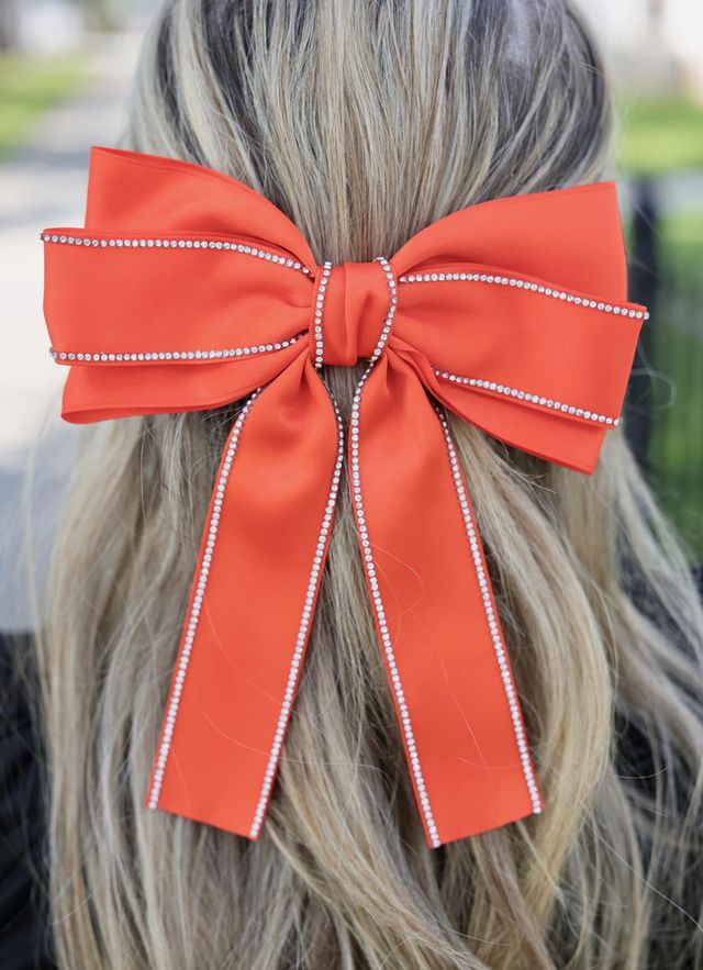 Winifred CZ Lined Hair Bow ORANGE