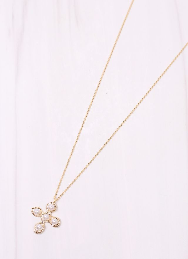 Topher Pearl Cross Necklace GOLD