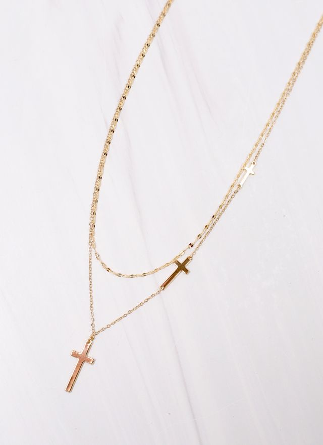 Fletcher Cross Layered Necklace GOLD